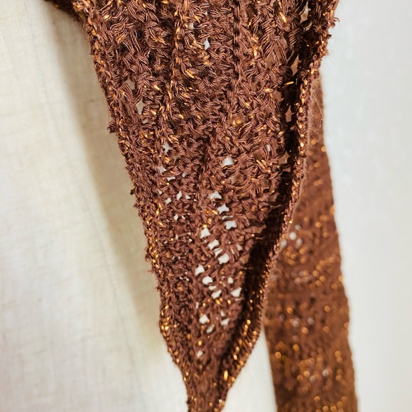 Tie-Front Sweater-Knit Bolero Top Y2K 90s Brown Metallic - Picture 2 of 11